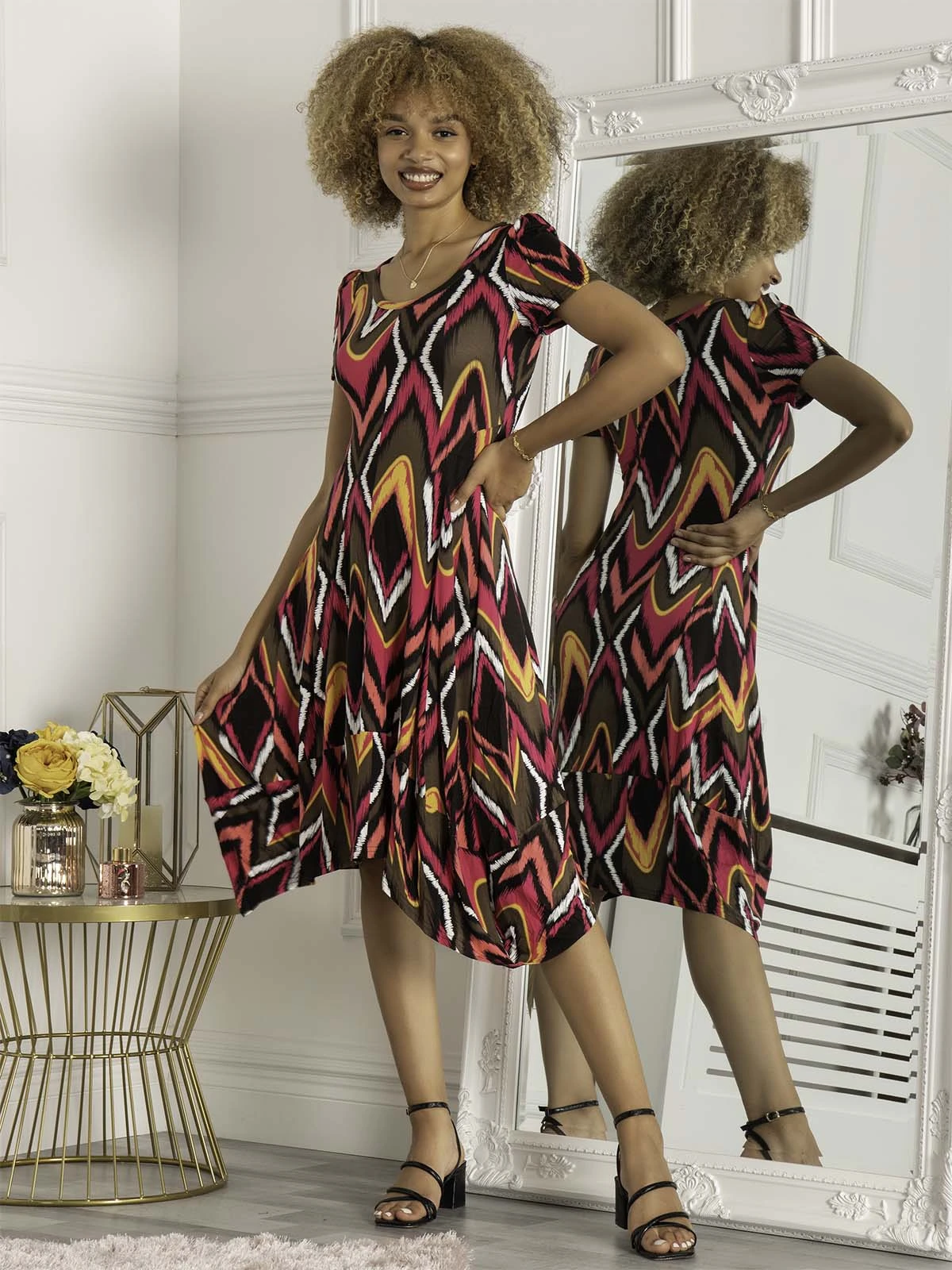 Maarja Abstract Print Bubble Hem Dress, Geo Multi 4 Maarja Abstract Print Bubble Hem Dress, Geo Multi - Image 4