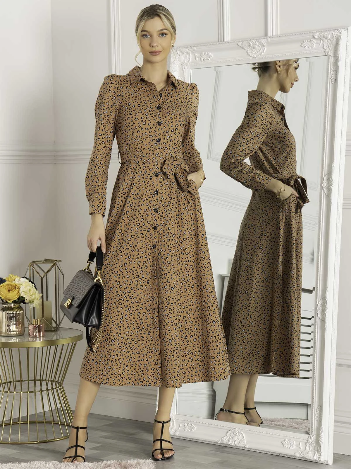 Jolie Moi Vihana Shirt Maxi Dress, Camel Animal 1 Jolie Moi Vihana Shirt Maxi Dress, Camel Animal