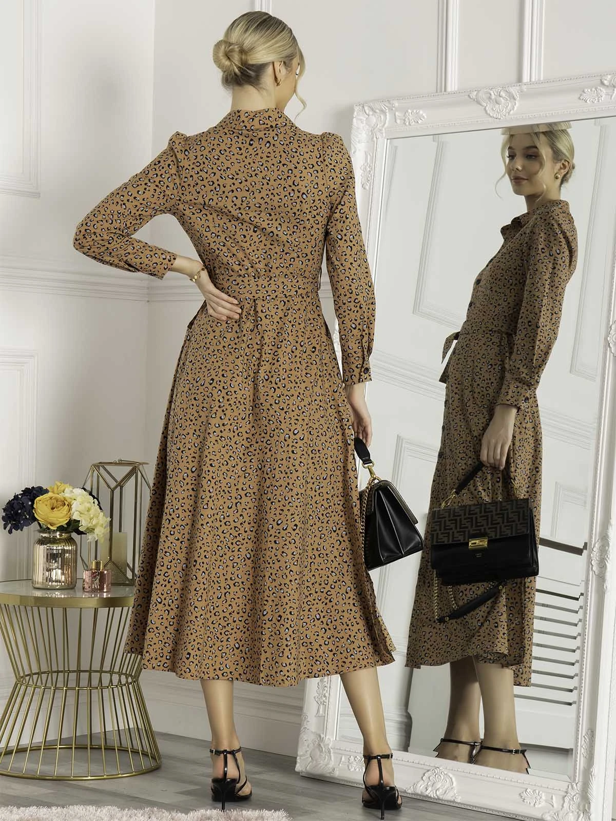 Jolie Moi Vihana Shirt Maxi Dress, Camel Animal 2 Jolie Moi Vihana Shirt Maxi Dress, Camel Animal - Image 2