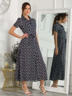 Danni Shirt Midi Dress, Navy Floral -DORIA Clothing Shop 091 132A NavyFloral 1