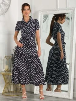 Danni Shirt Midi Dress, Navy Floral -DORIA Clothing Shop 091 132A NavyFloral 2