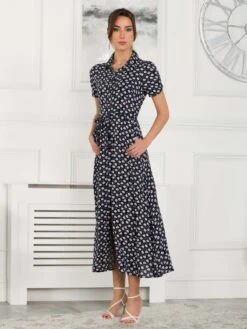 Danni Shirt Midi Dress, Navy Floral -DORIA Clothing Shop 091 132A NavyFloral 4