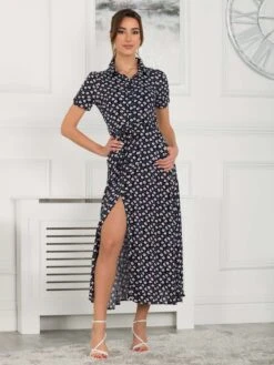 Danni Shirt Midi Dress, Navy Floral -DORIA Clothing Shop 091 132A NavyFloral 6