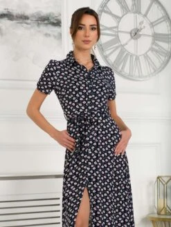 Danni Shirt Midi Dress, Navy Floral -DORIA Clothing Shop 091 132A NavyFloral 7
