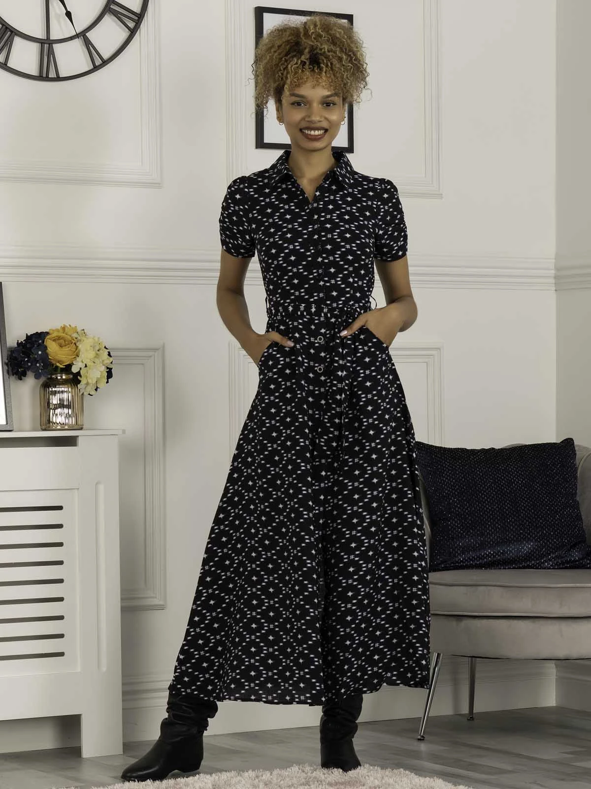 Danni Crepe Shirt Midi Dress, Navy Star 1 Danni Crepe Shirt Midi Dress, Navy Star