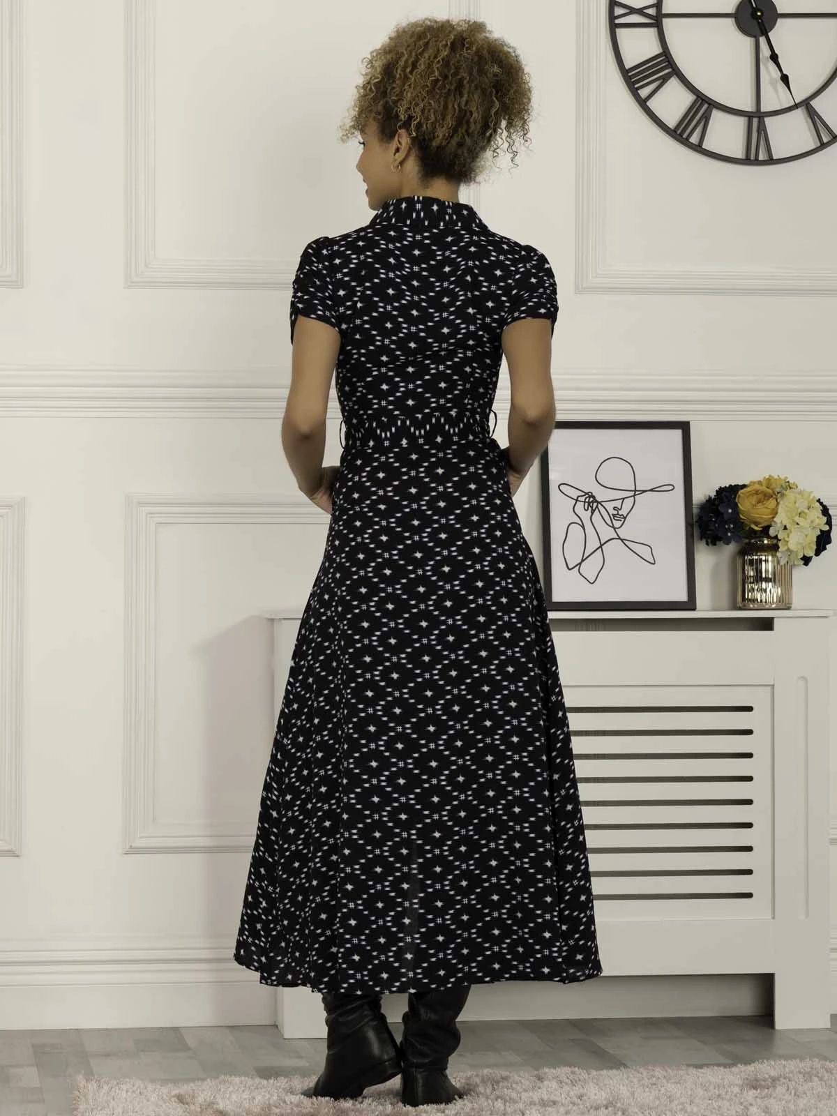 Danni Crepe Shirt Midi Dress, Navy Star 2 Danni Crepe Shirt Midi Dress, Navy Star - Image 2