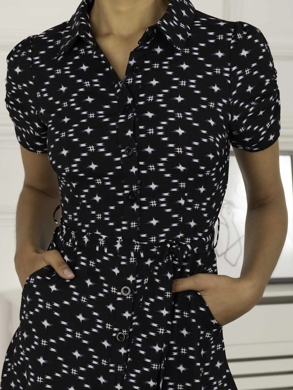 Danni Crepe Shirt Midi Dress, Navy Star 3 Danni Crepe Shirt Midi Dress, Navy Star - Image 3