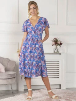 Jolie Moi Kaylynn Wrap Mesh Dress, Blue Floral -DORIA Clothing Shop 1032 BlueFloral 05