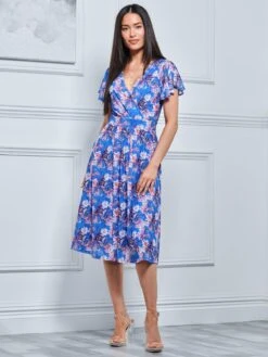 Jolie Moi Kaylynn Wrap Mesh Dress, Blue Floral -DORIA Clothing Shop 1032 BlueFloral 5