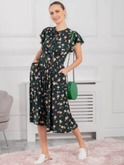 Jolie Moi Beverly Tie Neck Midi Dress, Green Floral -DORIA Clothing Shop 1239 118GreenFloral 8 36eda216 fe7d 42cb 9c5a 64b480c4a3cf