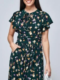 Jolie Moi Beverly Tie Neck Midi Dress, Green Floral -DORIA Clothing Shop 1239 18 GreenFloral 3