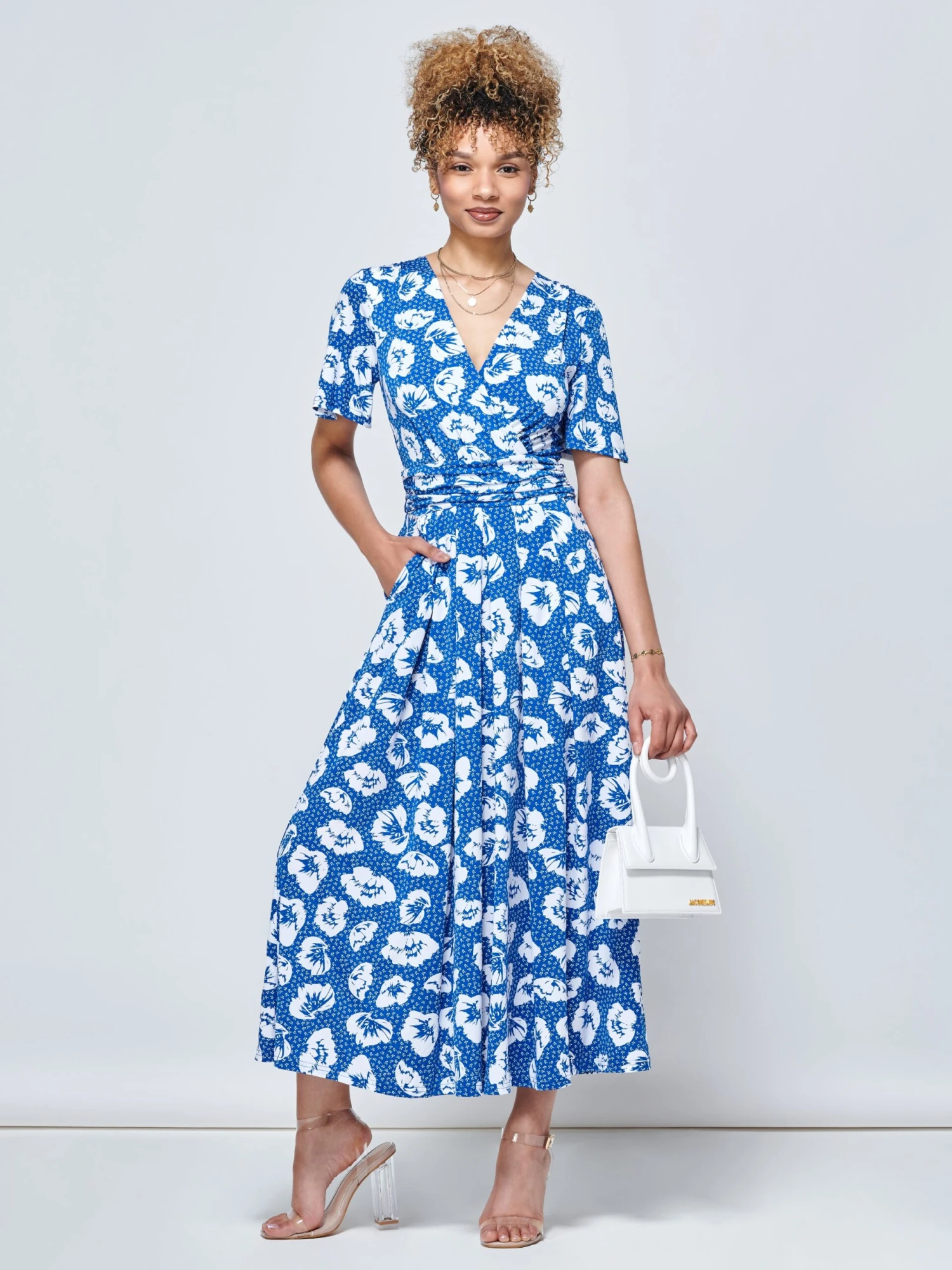 Jaylynn Flare Sleeve Jersey Maxi Dress, Royal Floral 1 Jaylynn Flare Sleeve Jersey Maxi Dress, Royal Floral