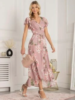 Jolie Moi Eleanor Wrap Mesh Maxi Dress, Pink Floral 15 Jolie Moi Eleanor Wrap Mesh Maxi Dress, Pink Floral -DORIA Clothing Shop 133 12 PinkFloral 3