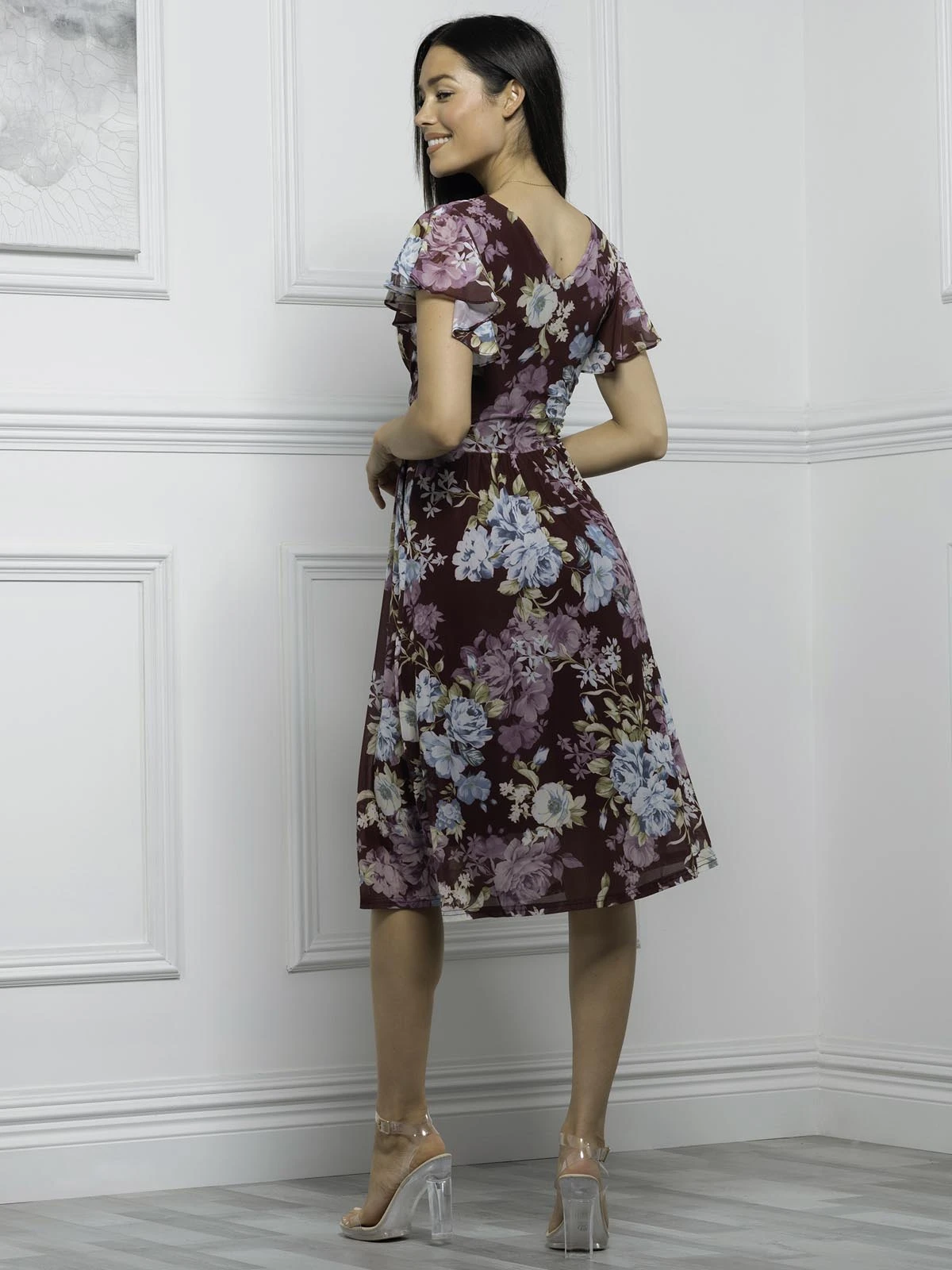 Jolie Moi Lylah Cross Front Mesh Dress, Dark Red 2 Jolie Moi Lylah Cross Front Mesh Dress, Dark Red - Image 2