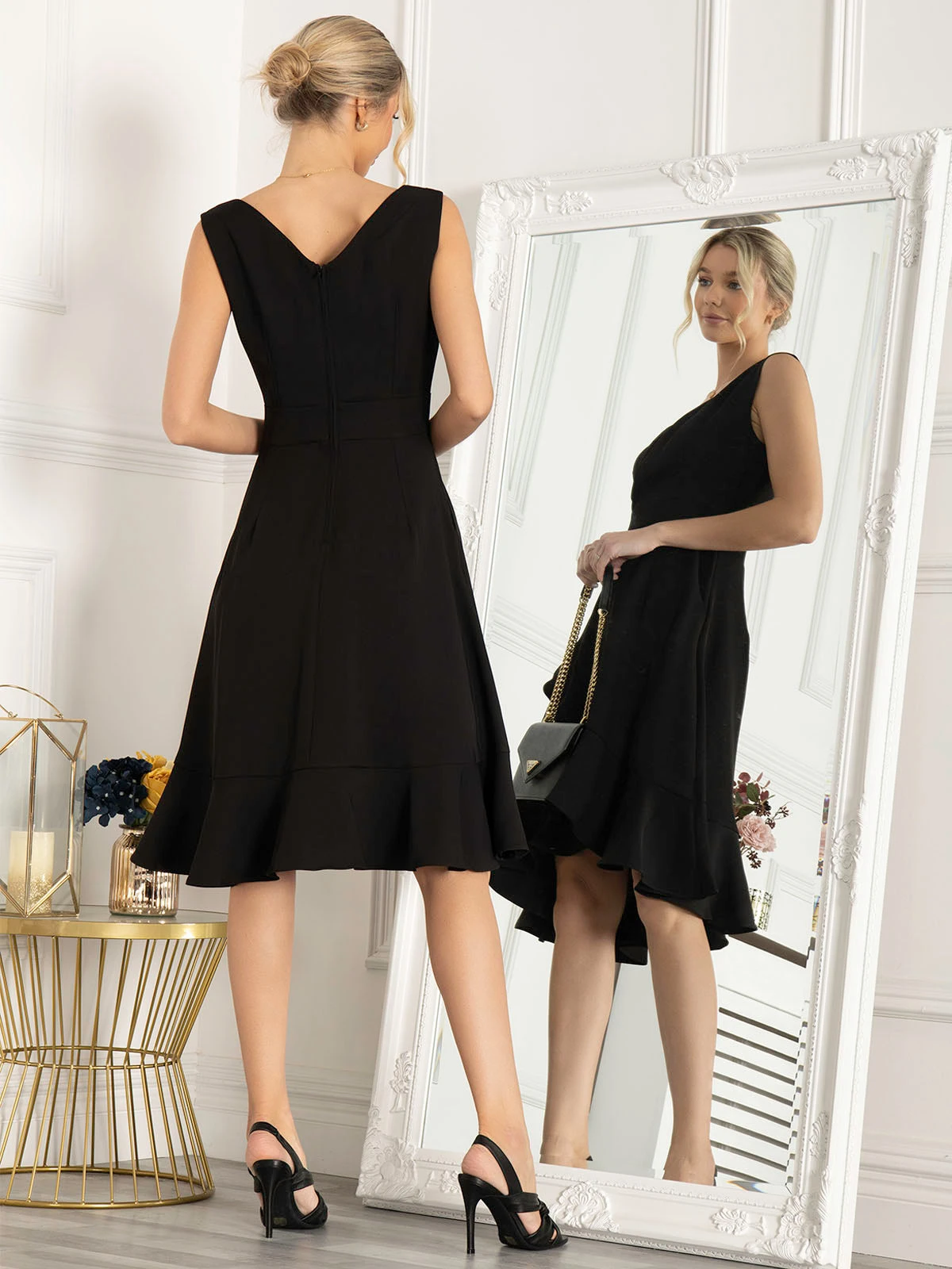 Jolie Moi Eliza Frill Hem Dress, Black 2 Jolie Moi Eliza Frill Hem Dress, Black - Image 2