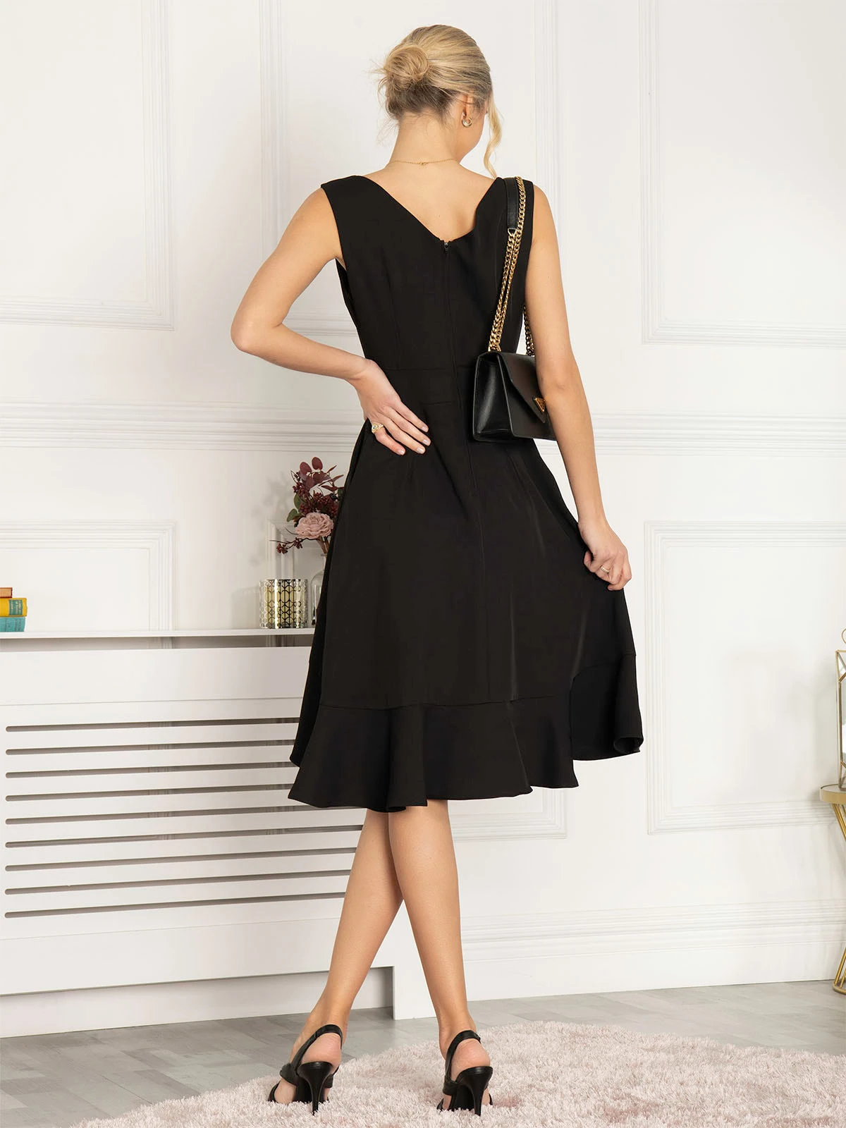 Jolie Moi Eliza Frill Hem Dress, Black 5 Jolie Moi Eliza Frill Hem Dress, Black - Image 5