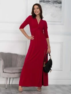 Twist Knot Front Maxi Dress, Berry -DORIA Clothing Shop 161 2 Berry 5