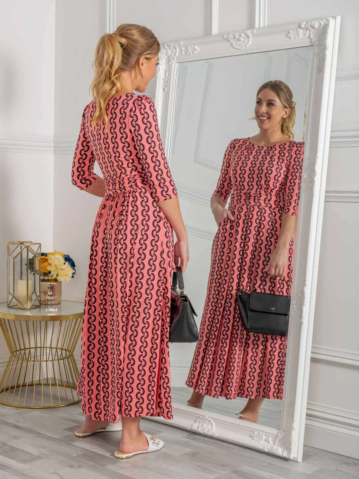 Jolie Moi Cierra 3/4 Sleeve Maxi Dress, Coral Pink 2 Jolie Moi Cierra 3/4 Sleeve Maxi Dress, Coral Pink - Image 2