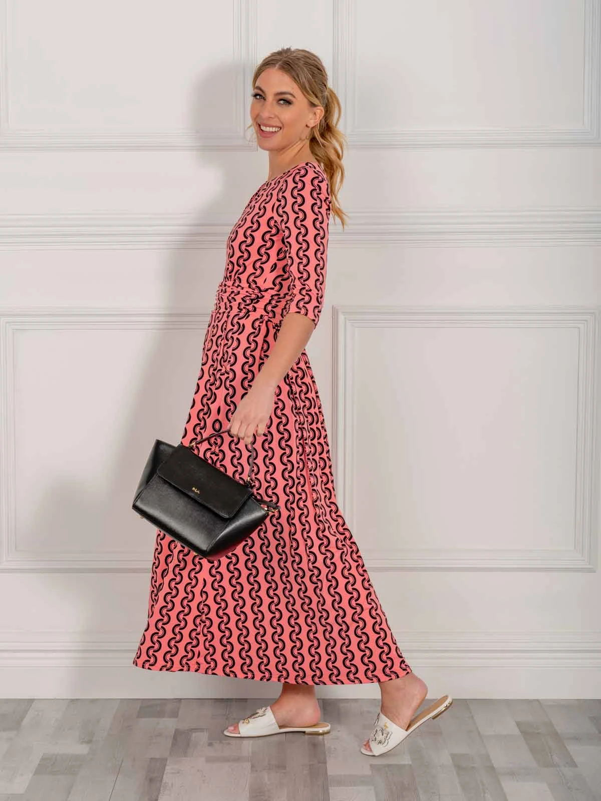 Jolie Moi Cierra 3/4 Sleeve Maxi Dress, Coral Pink 4 Jolie Moi Cierra 3/4 Sleeve Maxi Dress, Coral Pink - Image 4