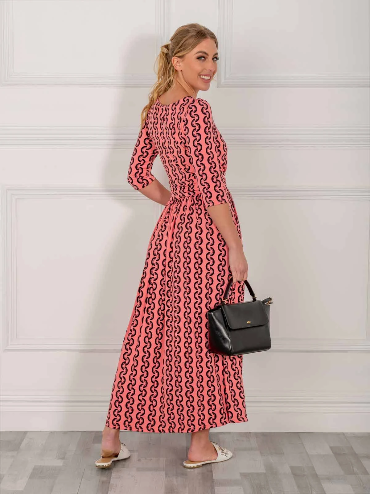 Jolie Moi Cierra 3/4 Sleeve Maxi Dress, Coral Pink 5 Jolie Moi Cierra 3/4 Sleeve Maxi Dress, Coral Pink - Image 5