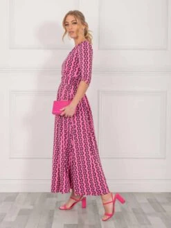 Jolie Moi Cierra 3/4 Sleeve Maxi Dress, Hot Pink 9 Jolie Moi Cierra 3/4 Sleeve Maxi Dress, Hot Pink -DORIA Clothing Shop 162 7HotPink 8