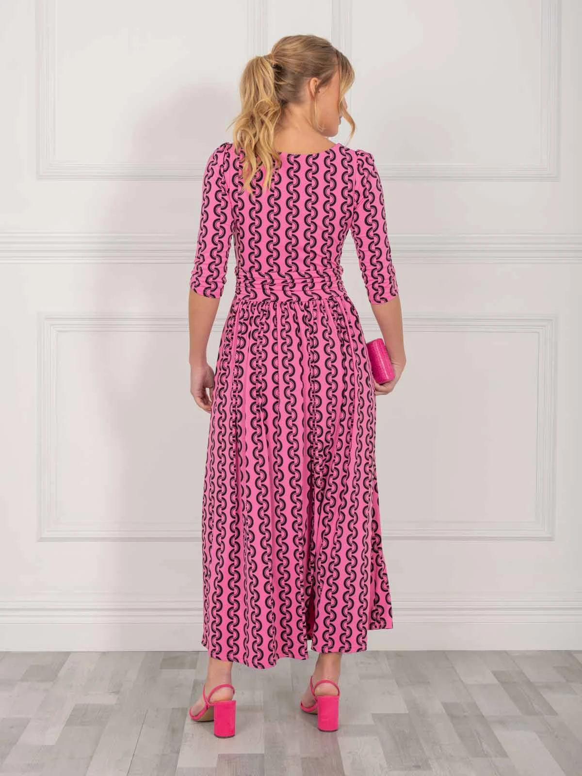 Jolie Moi Cierra 3/4 Sleeve Maxi Dress, Hot Pink 2 Jolie Moi Cierra 3/4 Sleeve Maxi Dress, Hot Pink - Image 2