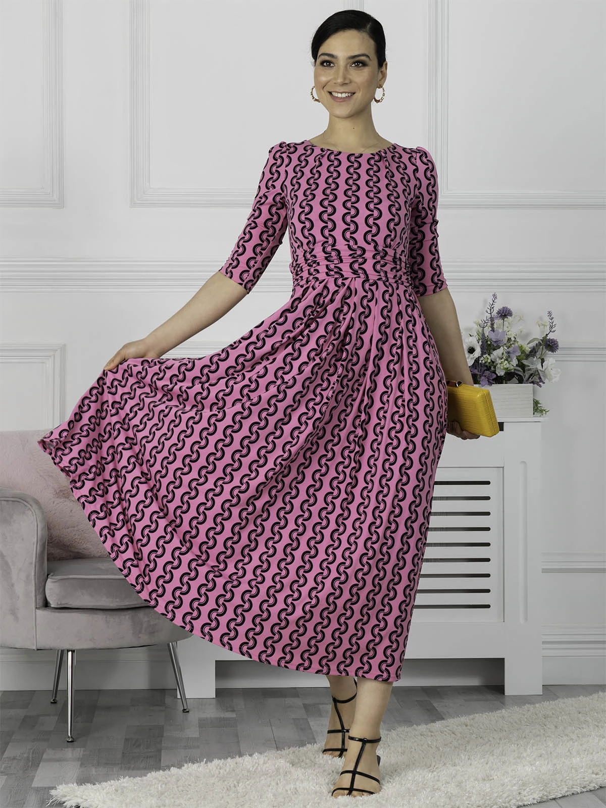 Jolie Moi Cierra 3/4 Sleeve Maxi Dress, Hot Pink 5 Jolie Moi Cierra 3/4 Sleeve Maxi Dress, Hot Pink - Image 5