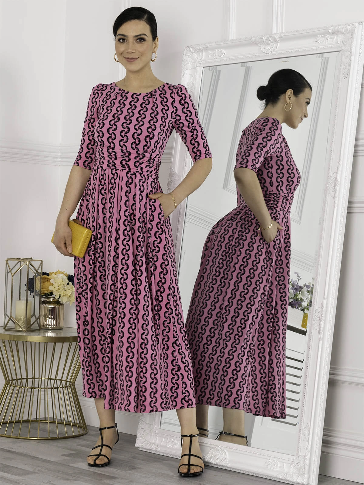 Jolie Moi Cierra 3/4 Sleeve Maxi Dress, Hot Pink 6 Jolie Moi Cierra 3/4 Sleeve Maxi Dress, Hot Pink - Image 6