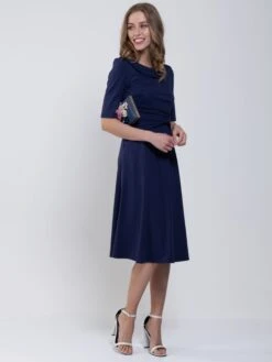Jolie Moi Roll Collar 50s Dress, Navy 11 Jolie Moi Roll Collar 50s Dress, Navy -DORIA Clothing Shop 18135navyside