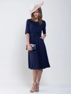 Jolie Moi Roll Collar 50s Dress, Navy