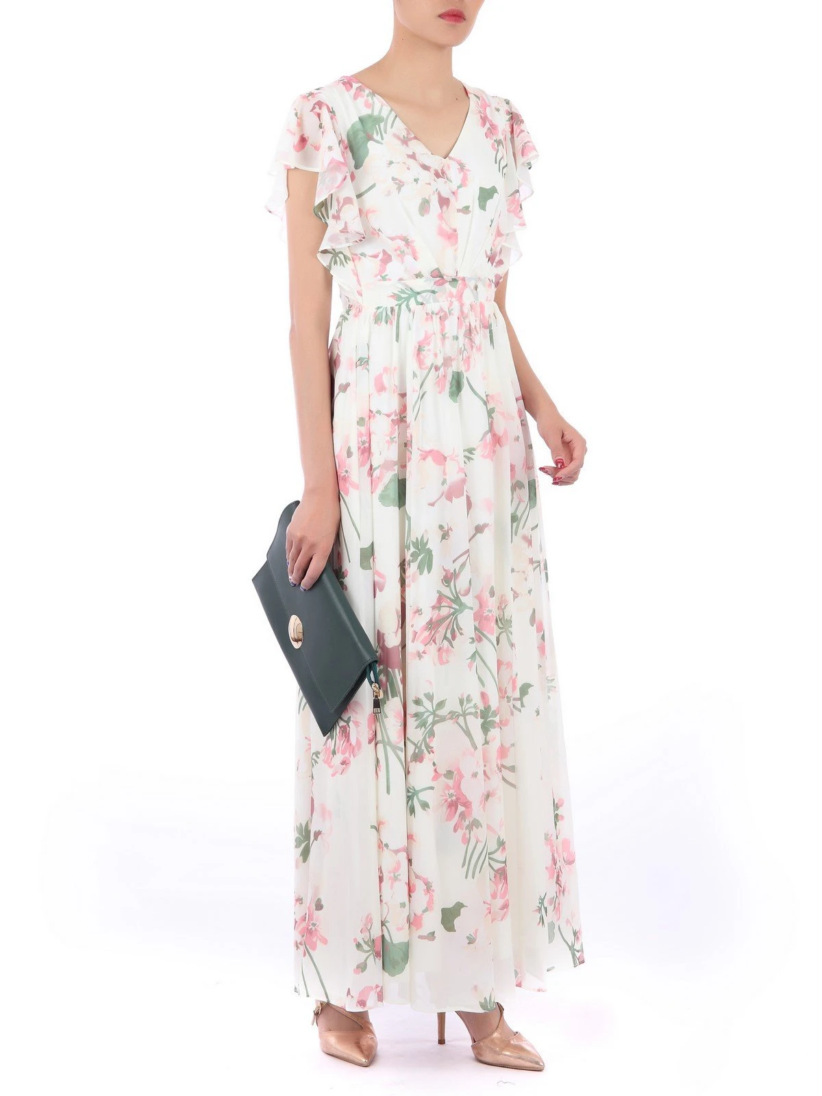 Ruffle Sleeved Chiffon Maxi Dress, Cream Floral 6 Ruffle Sleeved Chiffon Maxi Dress, Cream Floral - Image 6