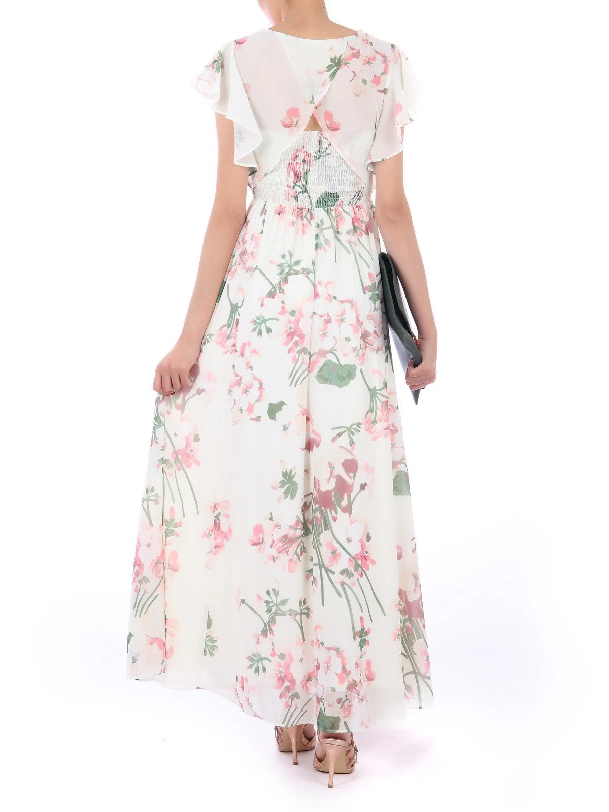 Ruffle Sleeved Chiffon Maxi Dress, Cream Floral 7 Ruffle Sleeved Chiffon Maxi Dress, Cream Floral - Image 7