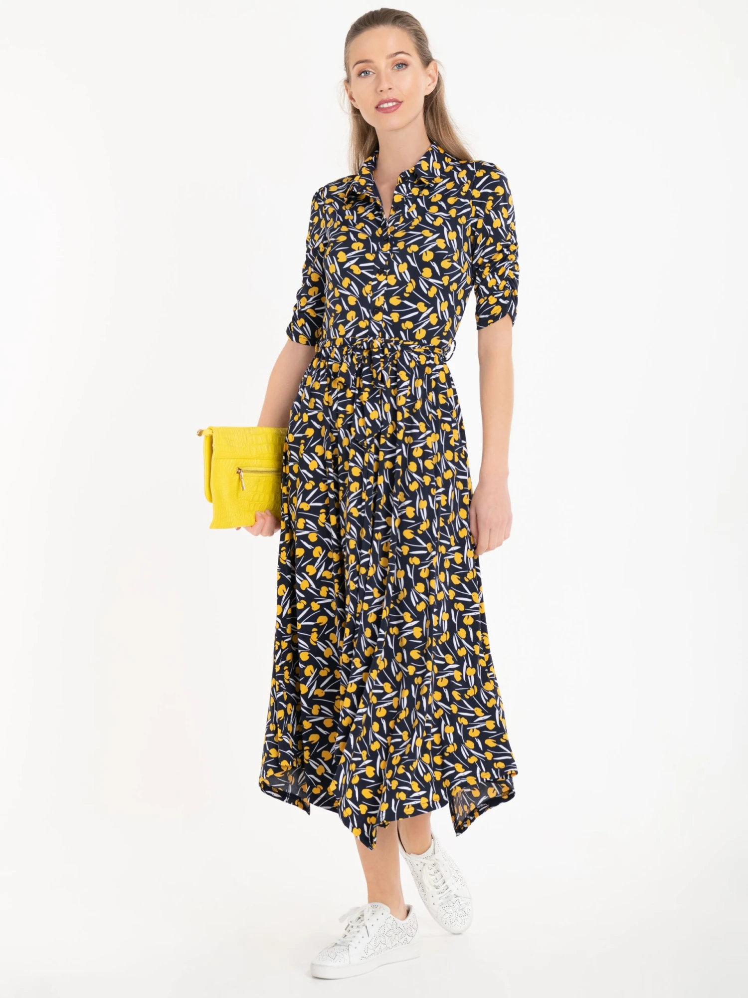 Jolie Moi Handkerchief Hem Shirt Dress, Yellow/Multi 3 Jolie Moi Handkerchief Hem Shirt Dress, Yellow/Multi - Image 3