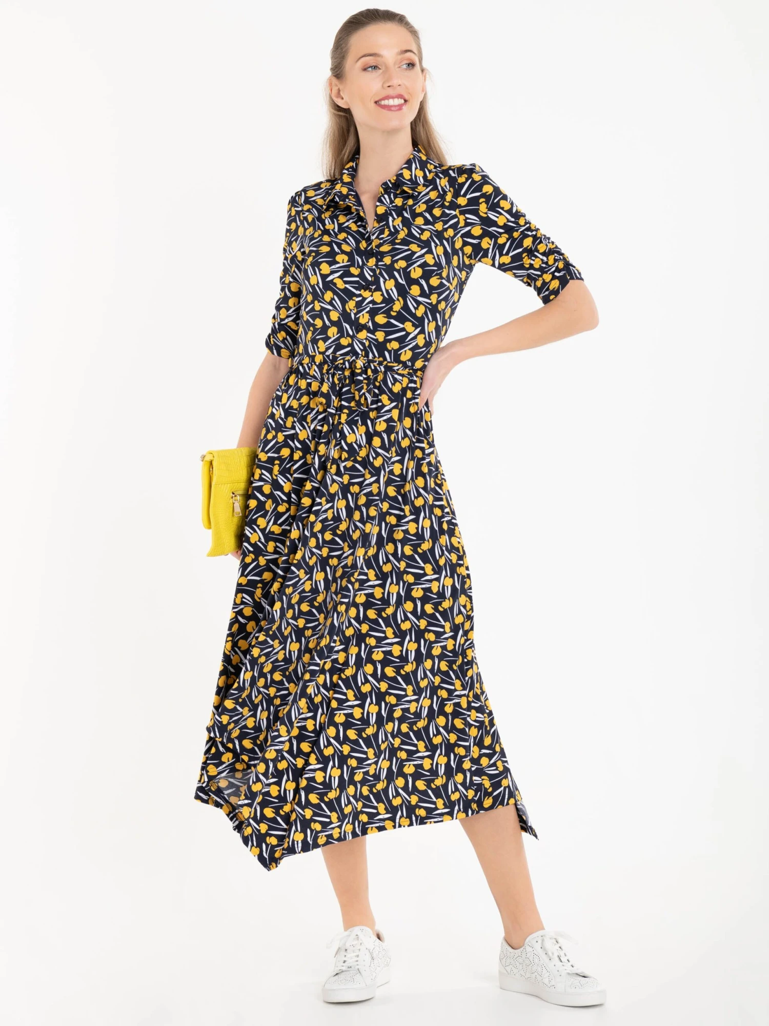Jolie Moi Handkerchief Hem Shirt Dress, Yellow/Multi 2 Jolie Moi Handkerchief Hem Shirt Dress, Yellow/Multi - Image 2