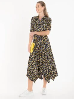 Jolie Moi Handkerchief Hem Shirt Dress, Yellow/Multi