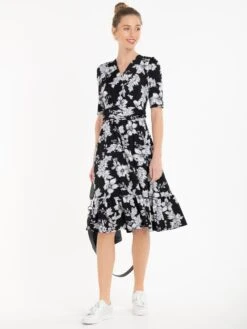 Jolie Moi Darby Abstract Print Wrap Front Midi Dress, Black Floral -DORIA Clothing Shop 20 11 2020 anna 171