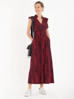 Jolie Moi Frill Detail Maxi Dress, Red/Animal -DORIA Clothing Shop 20 11 2020 anna 332
