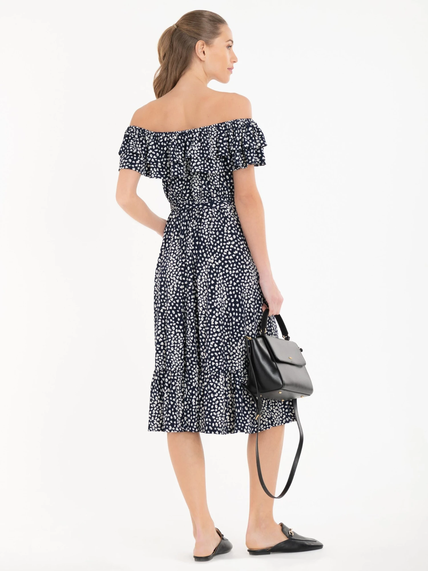 Jolie Moi Abstract Spot Ruffle Midi Dress, Navy Animal 3 Jolie Moi Abstract Spot Ruffle Midi Dress, Navy Animal - Image 3