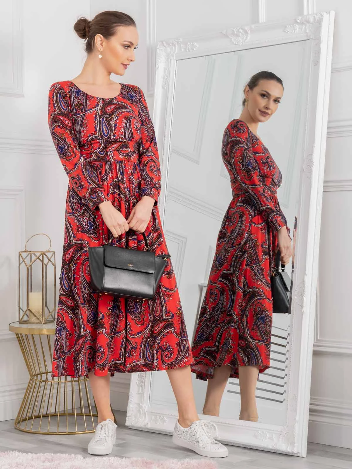 Jolie Moi Veeksha Paisley Print Dress, Red Paisley 6 Jolie Moi Veeksha Paisley Print Dress, Red Paisley - Image 6