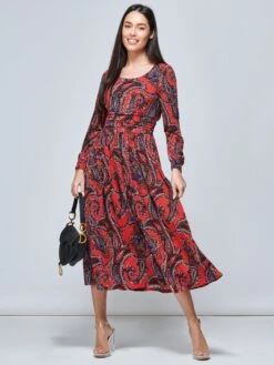 Jolie Moi Veeksha Paisley Print Dress, Red Paisley 9 Jolie Moi Veeksha Paisley Print Dress, Red Paisley -DORIA Clothing Shop 23 108 RedPaisley 4