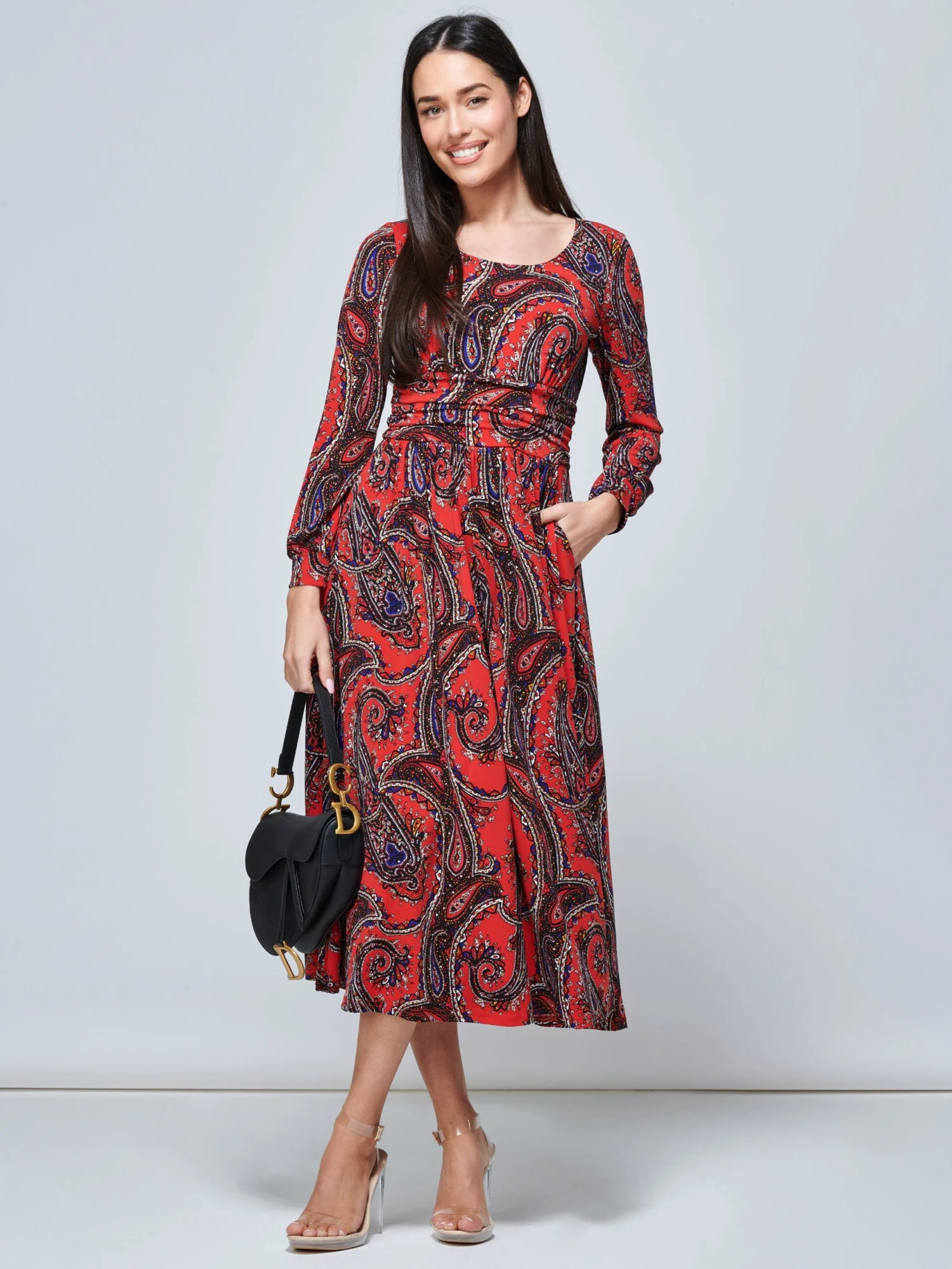 Jolie Moi Veeksha Paisley Print Dress, Red Paisley 5 Jolie Moi Veeksha Paisley Print Dress, Red Paisley - Image 5