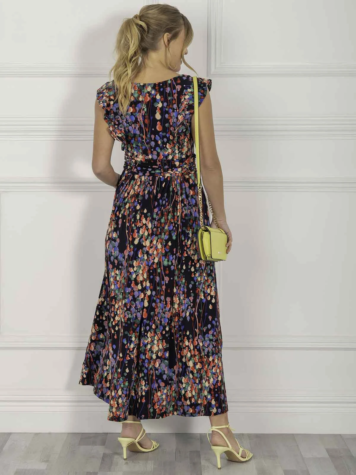 Jolie Moi Adalena Frill Shoulder Maxi Dress, Navy Multi 6 Jolie Moi Adalena Frill Shoulder Maxi Dress, Navy Multi - Image 6