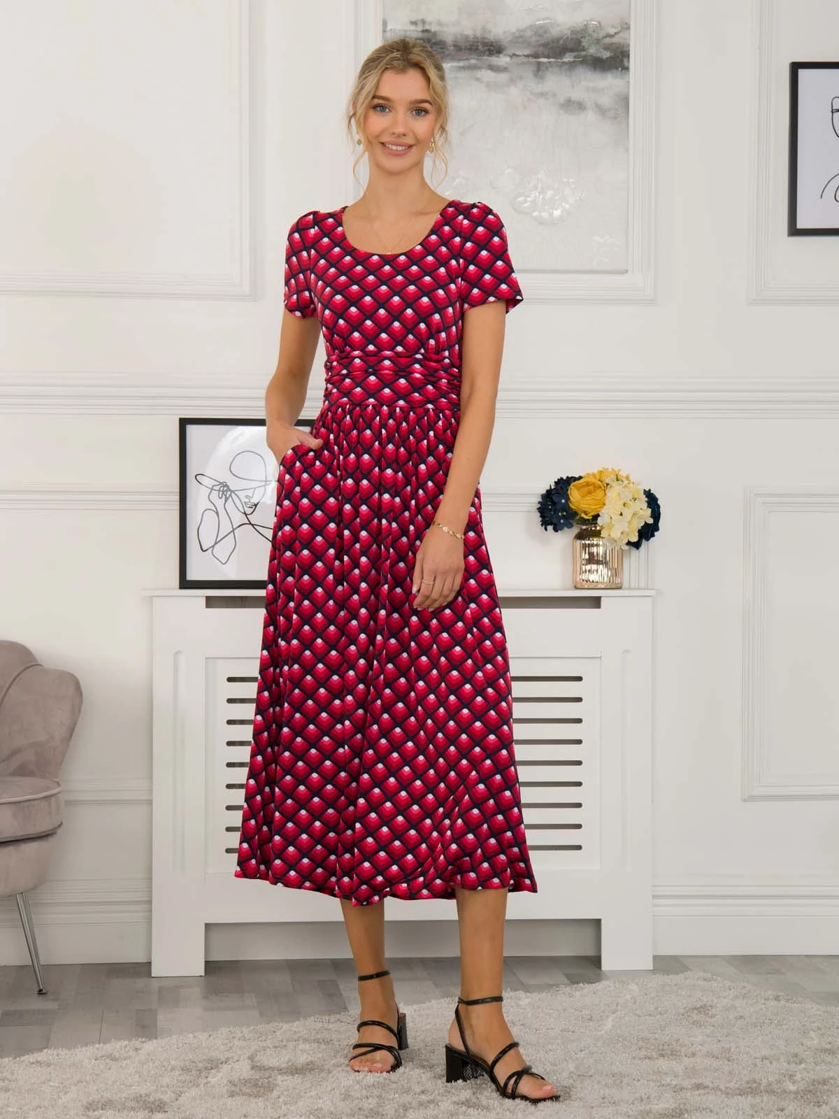 Danna Scoop Neck Dress, Red Geo 2 Danna Scoop Neck Dress, Red Geo - Image 2