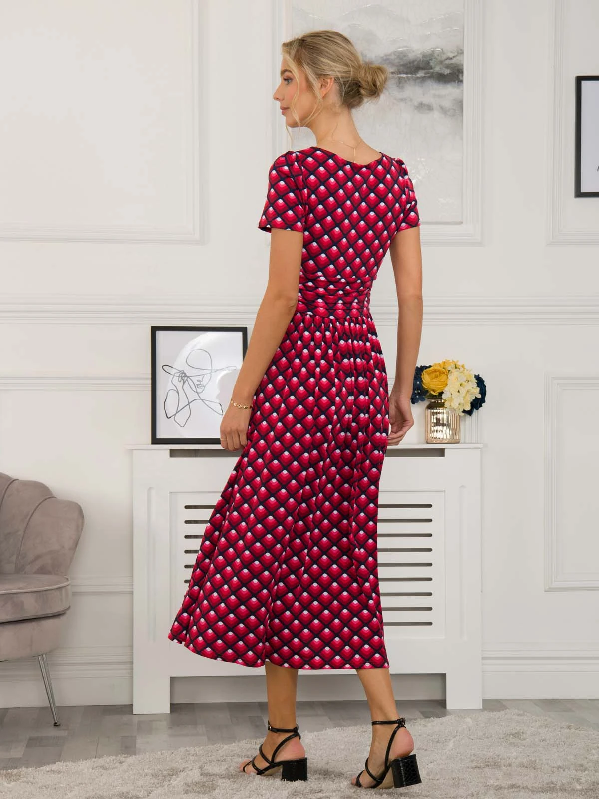 Danna Scoop Neck Dress, Red Geo 4 Danna Scoop Neck Dress, Red Geo - Image 4