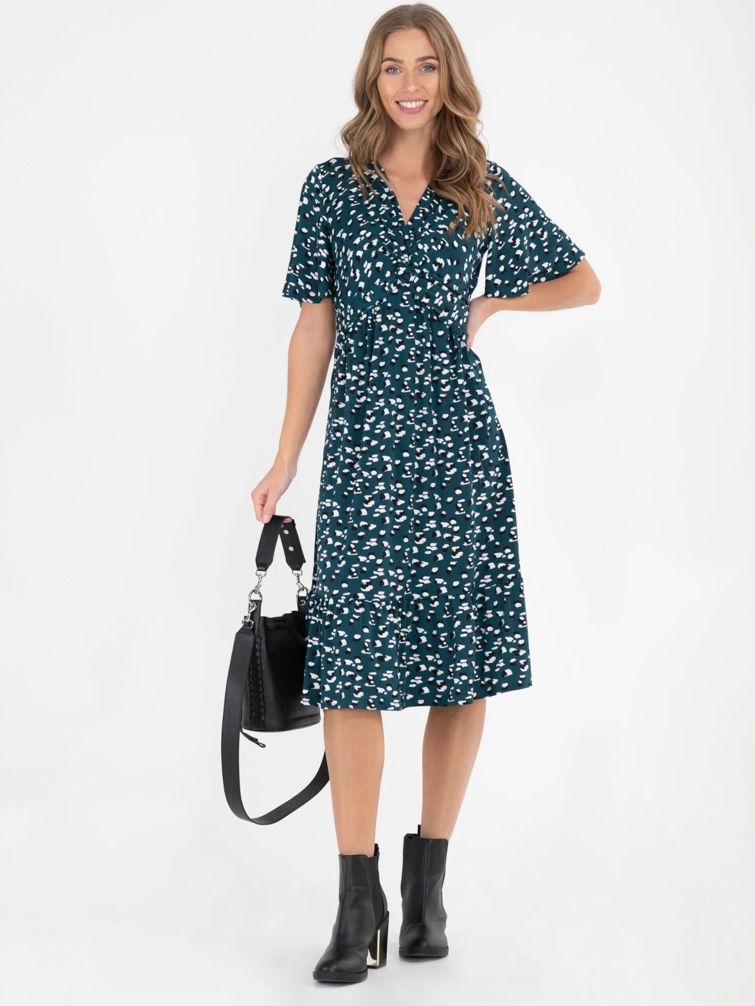 Jolie Moi Dixie Animal Print Twist Front Midi Dress, Green Animal 1 Jolie Moi Dixie Animal Print Twist Front Midi Dress, Green Animal