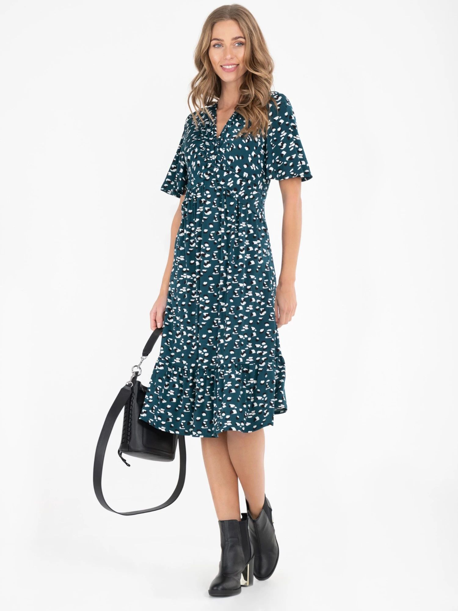 Jolie Moi Dixie Animal Print Twist Front Midi Dress, Green Animal 2 Jolie Moi Dixie Animal Print Twist Front Midi Dress, Green Animal - Image 2