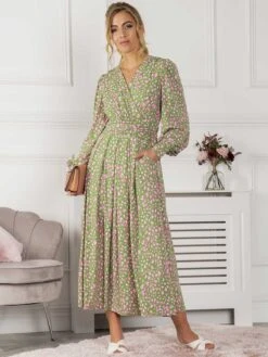 Jolie Moi Allyn Long Sleeved Maxi Dress, Green Animal -DORIA Clothing Shop 312 621 GreenAnimal 09
