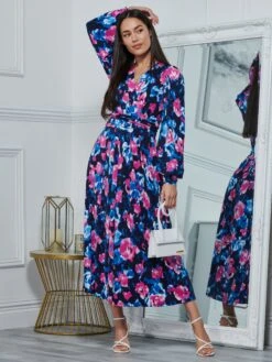 Kamille Floral Long Sleeve Dress, Navy Floral -DORIA Clothing Shop 312 65 NAVYFLORAL 4