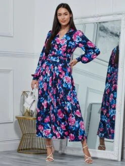 Kamille Floral Long Sleeve Dress, Navy Floral -DORIA Clothing Shop 312 65 NAVYFLORAL 5