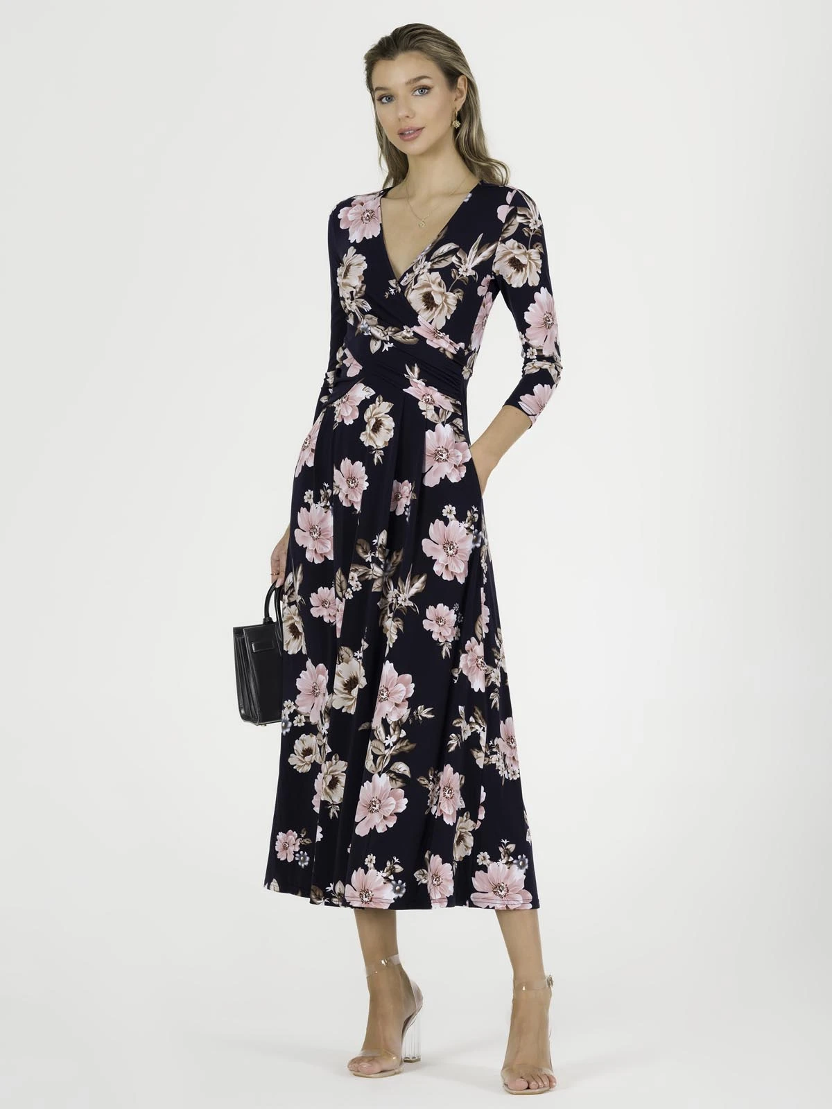 Quintella Jersey Side Split Maxi Dress, Navy Floral 6 Quintella Jersey Side Split Maxi Dress, Navy Floral - Image 6